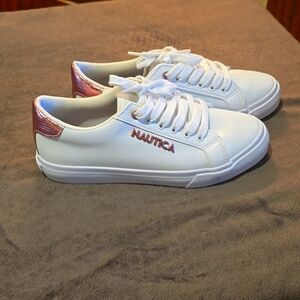 Womens Nautica shoes, white and pink, size 6